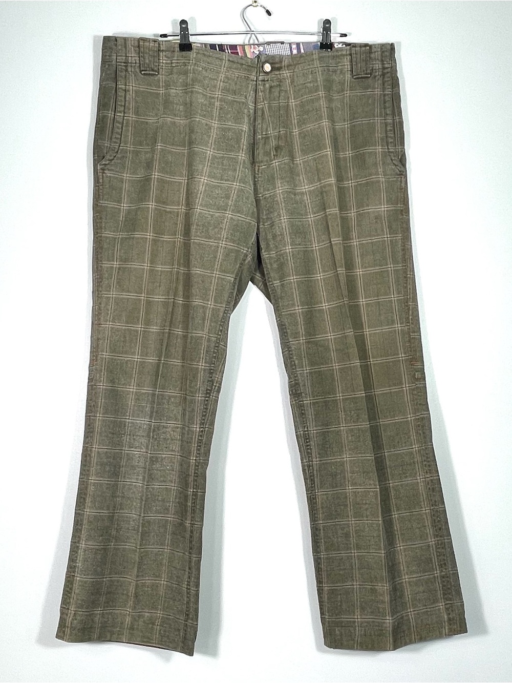 ROBERT GRAHAM Mens Olive Green Plaid Pants Embroidered Logo Size 38 (Actual 41")